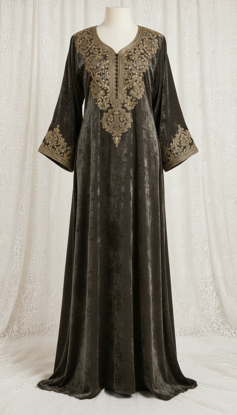 Velvet Kaftan with Gold Embroidery