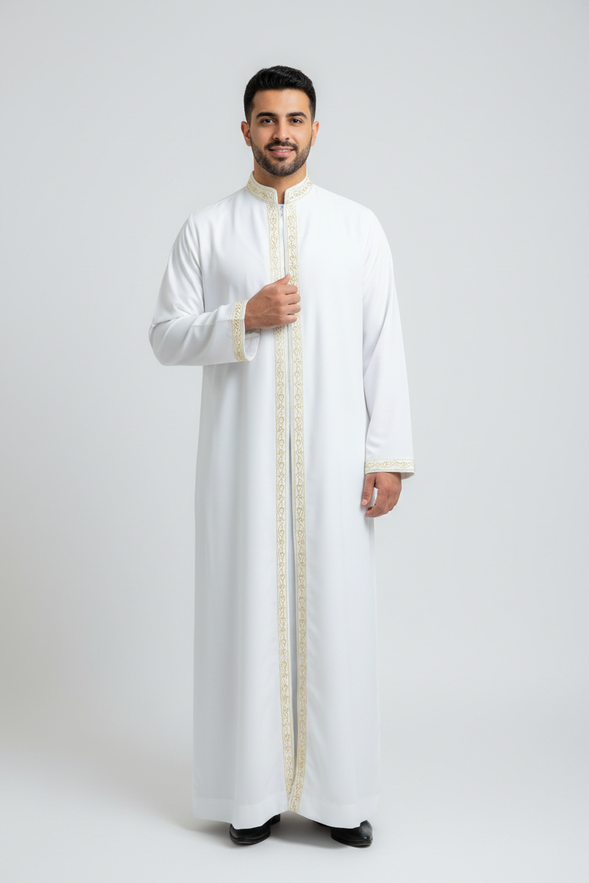 White Thobe Gold Trim